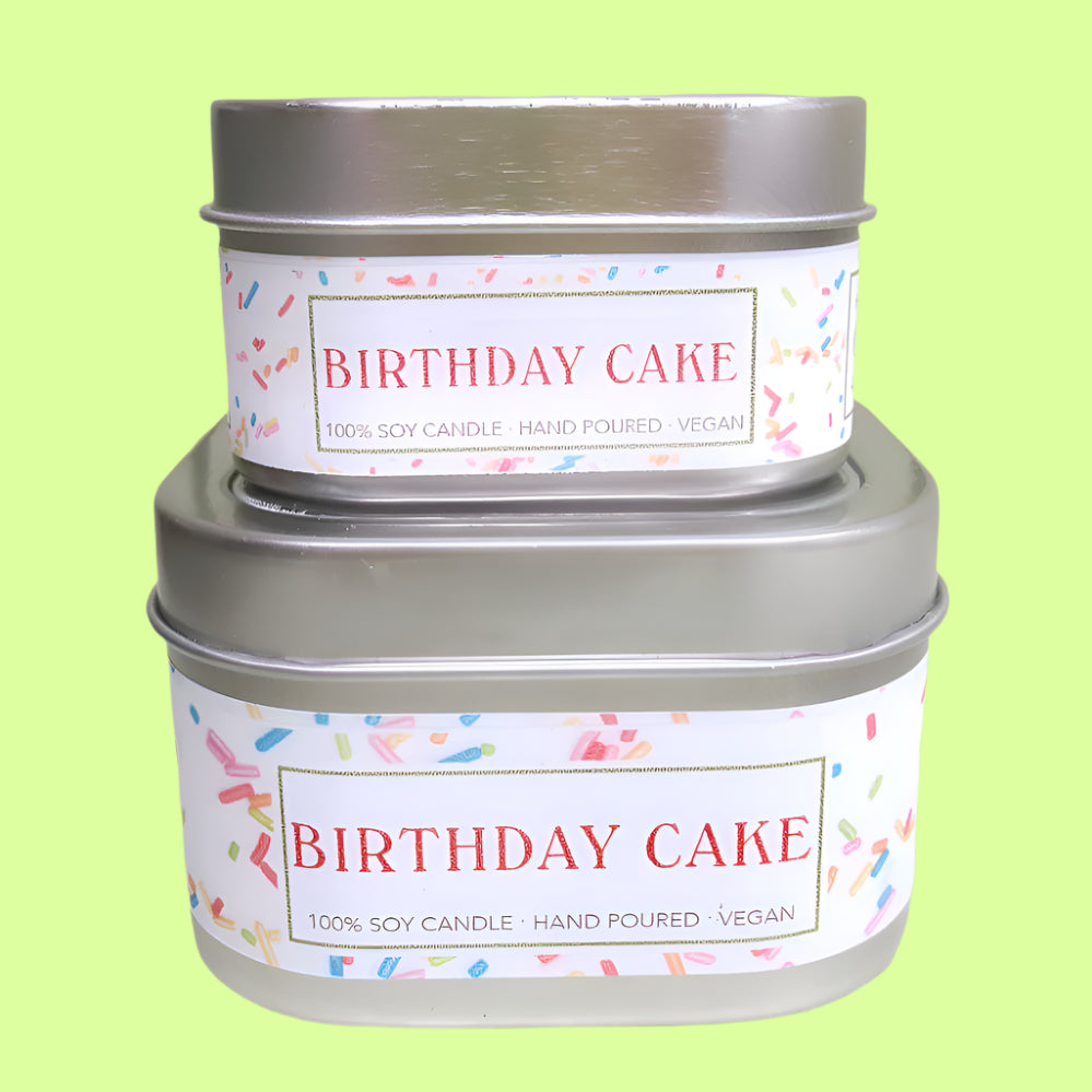 Candle - sq tin Birthday Cake 4oz