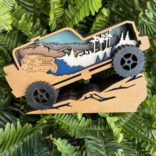 Shelf Sitter - layered birchwood Jeep blue