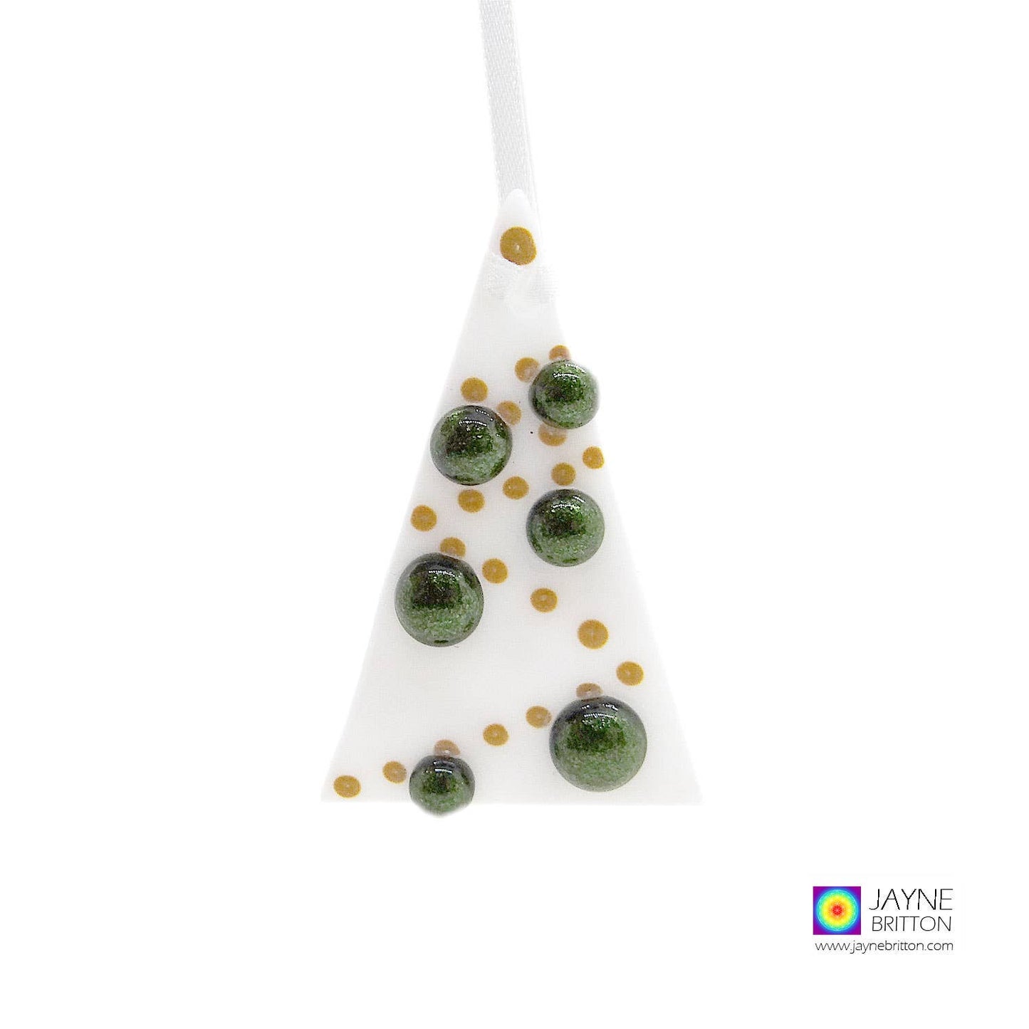 Greeting Card - handmade glass Sparkly green balls on tree ornament