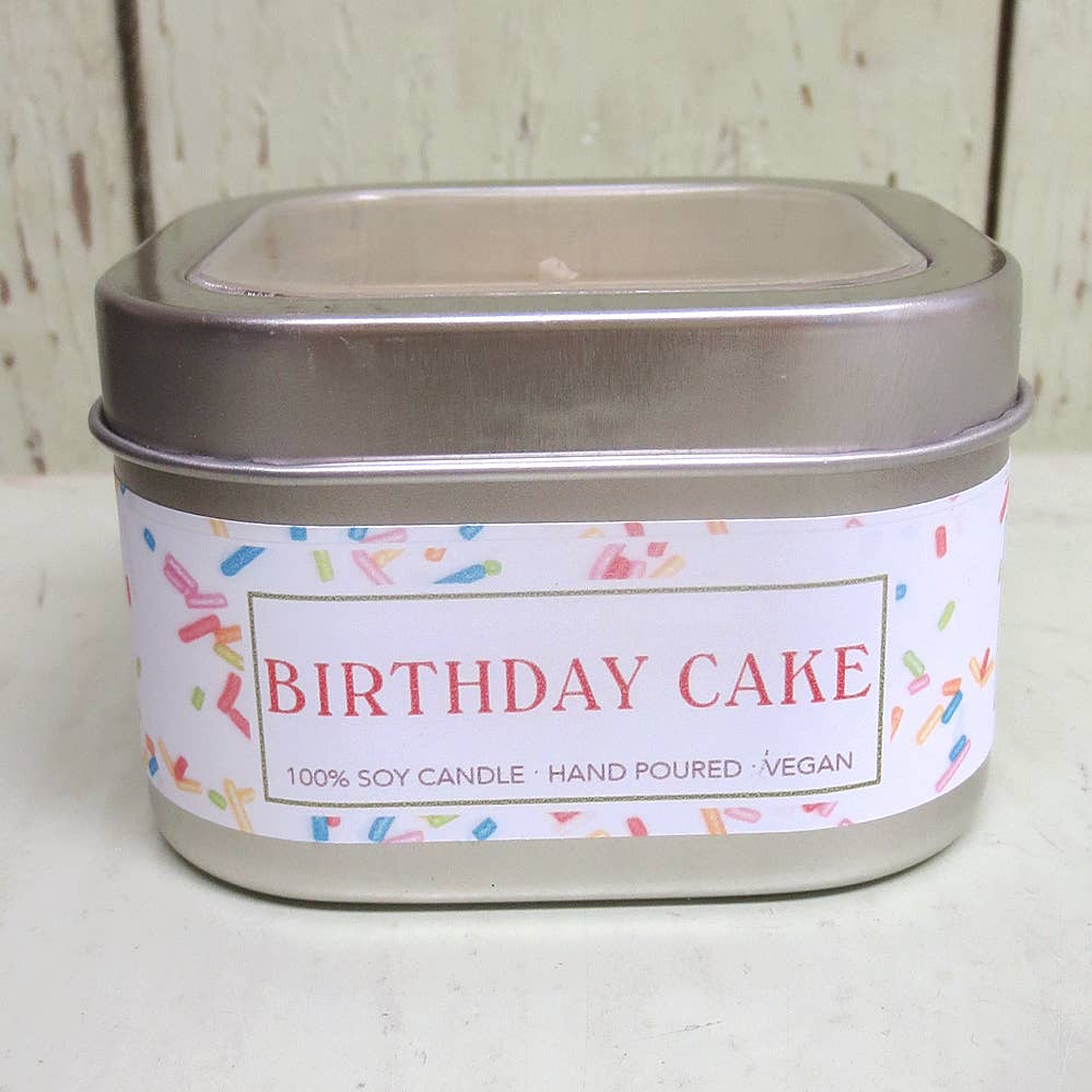 Candle - sq tin Birthday Cake 4oz