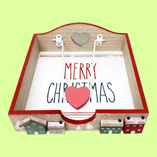 Napkin Holder - Wood w houses