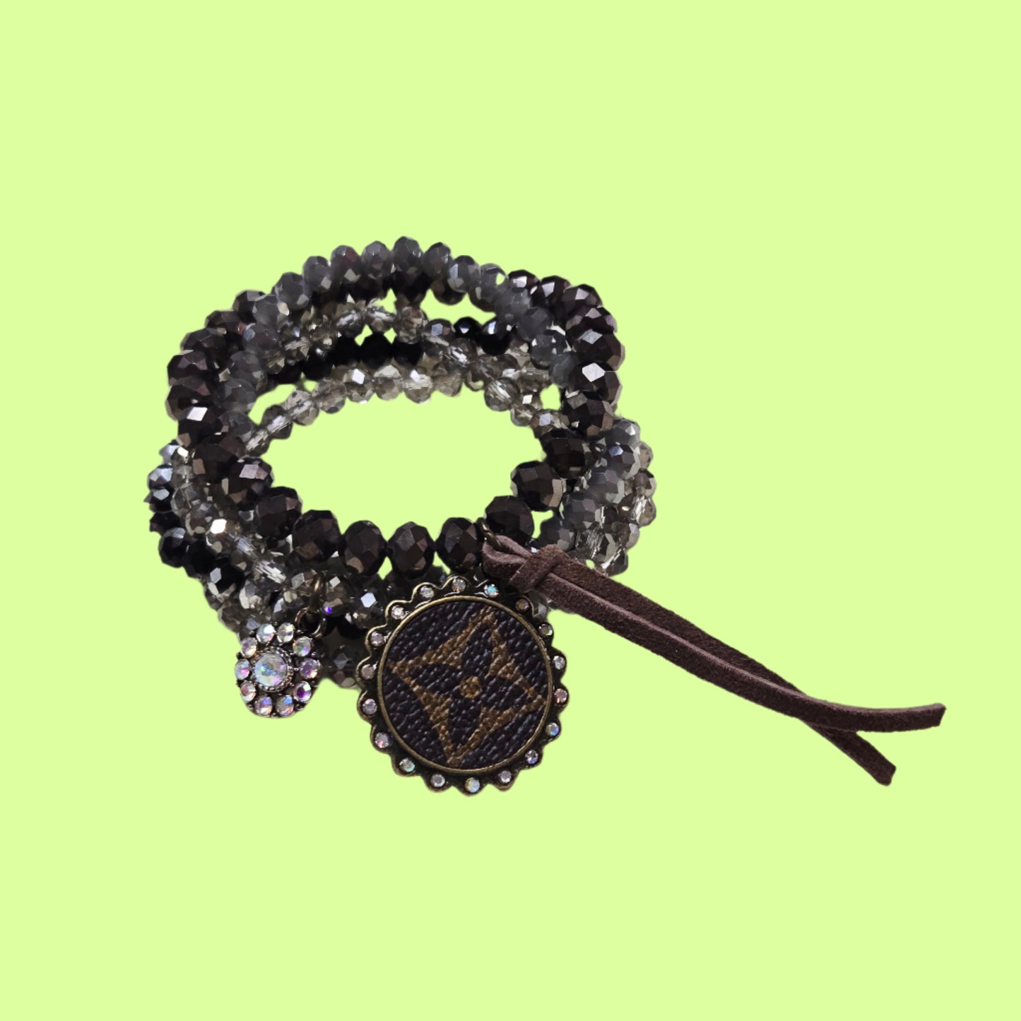 Bracelet - Upcycled LV Shades of Gray Stacked