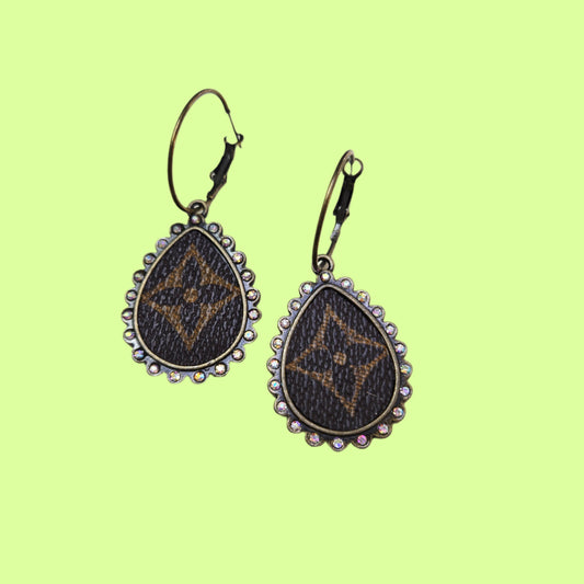 Earrings - Upcycled LV teardrop Hoop Earrings