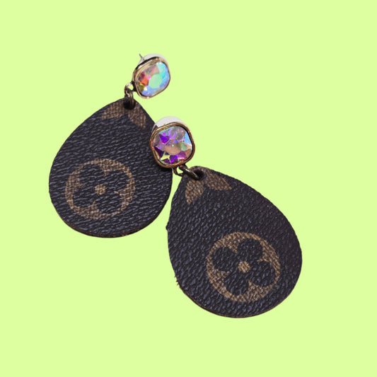 Earrings - Upcycled LV Teardrop Dangle POST