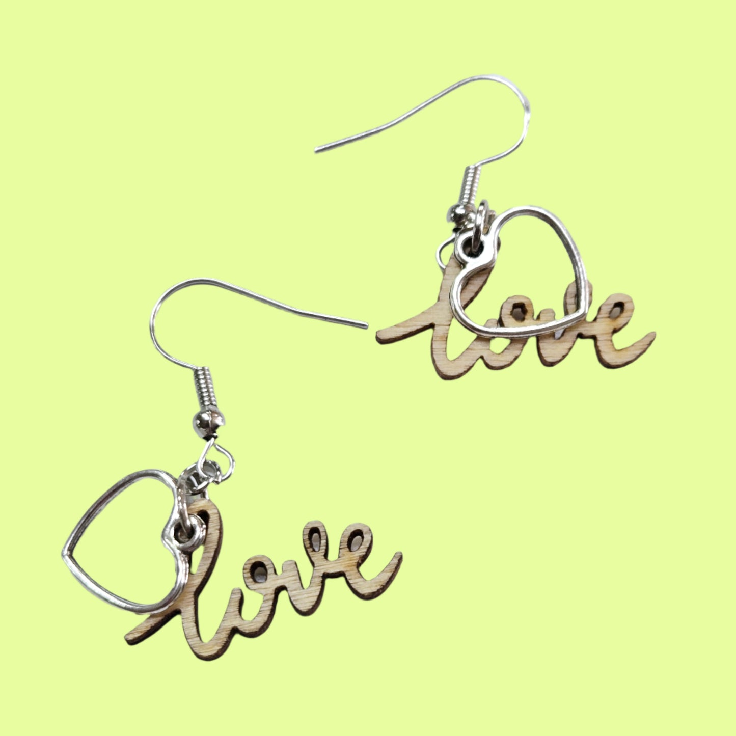 Earrings - Cutout heart wood love