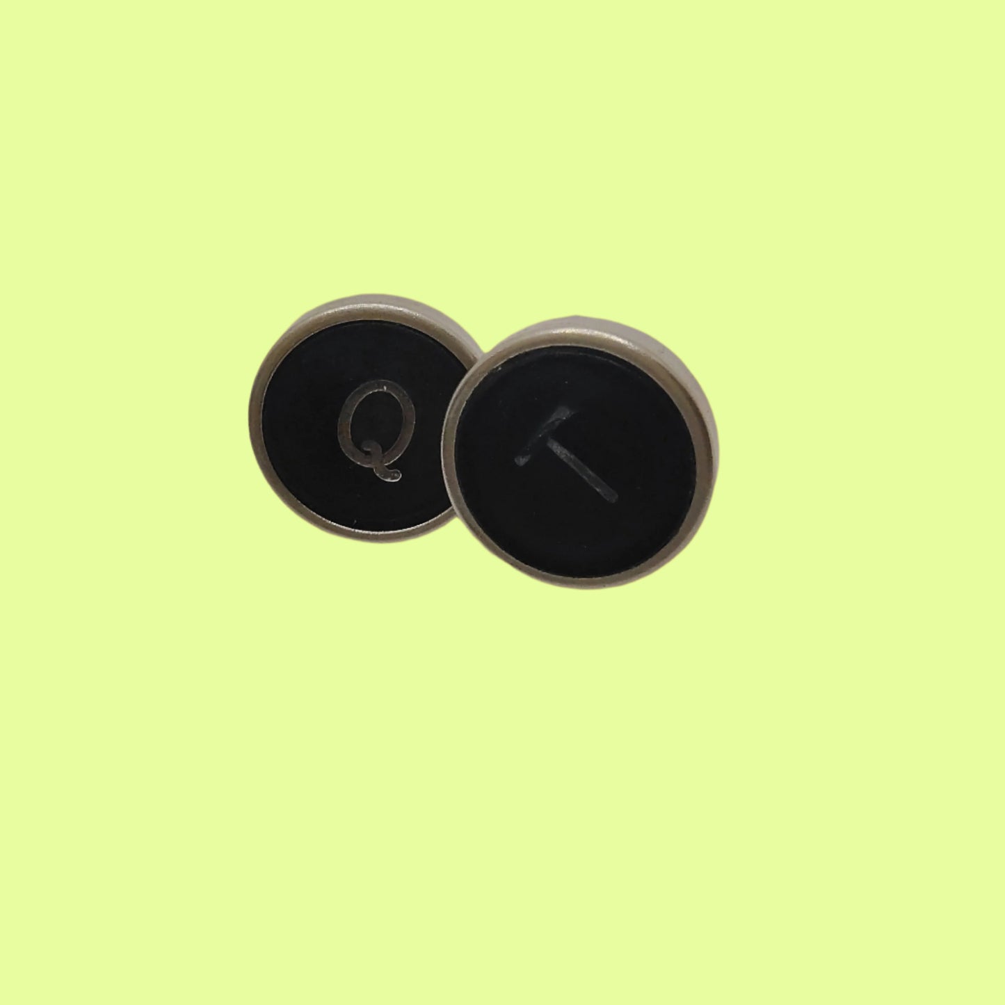 Earrings - Round Typewriter Key Post (Cutie) QT Bg on Bk