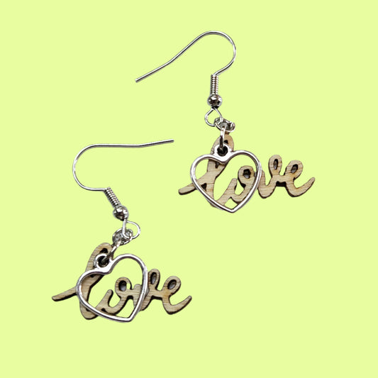 Earrings - Cutout heart wood love
